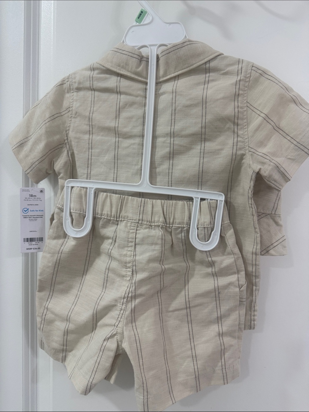 Carter's Beige Striped Button-Down Shirt, Shorts & Hat Set - Picture 3 of 4